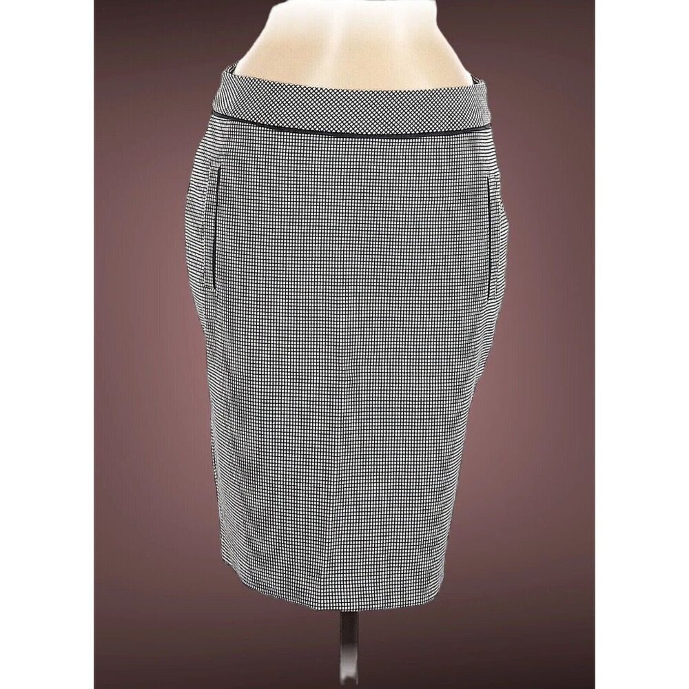 Philosophy Women Pencil Skirts Size 6 Black White Plaid High Rise Stretch Slit